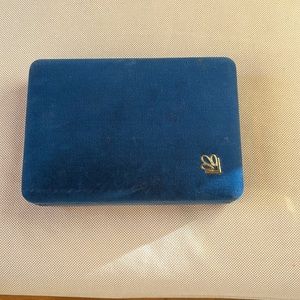 Jewelry Box, Blue Velvet with Gold Accents & Gray Insert.